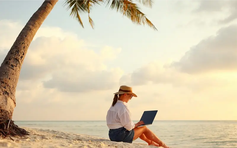 Working on the beach