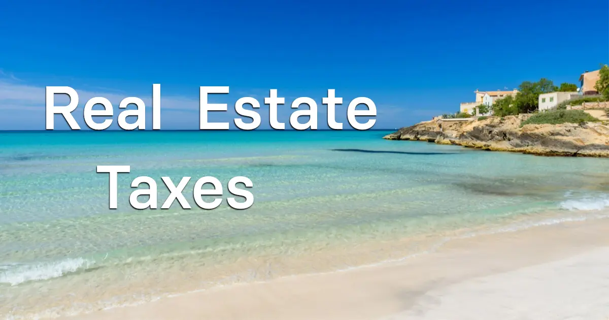 Turquoise waters and sandy beach in Spain, concept image for real estate taxes and property investment